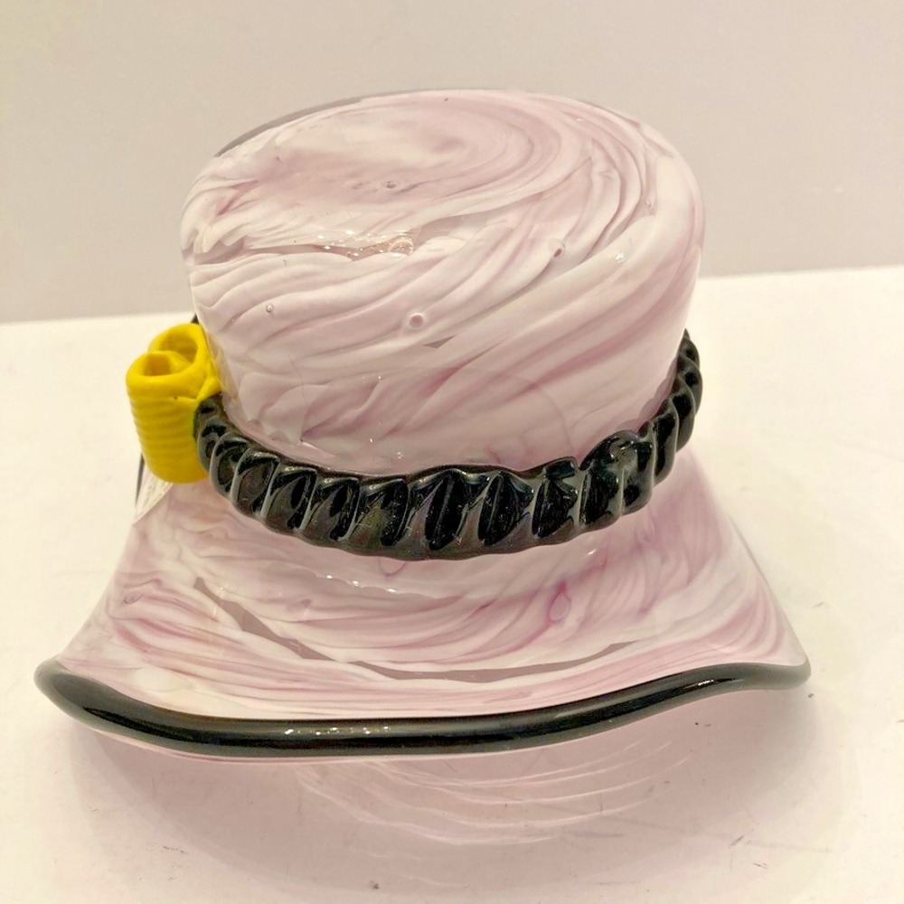 Block Crystal Mouth Blown Pink Glass Hat Bowl Hand Cut Hand Polished Lead free - Picture 5 of 14